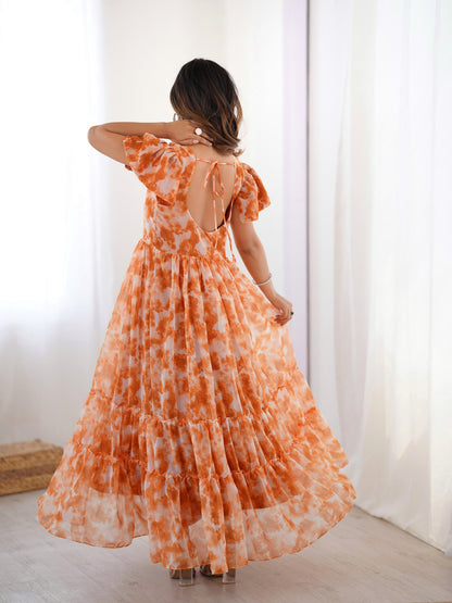 Orange Ethereal Clouds Flairy Western Kurtis