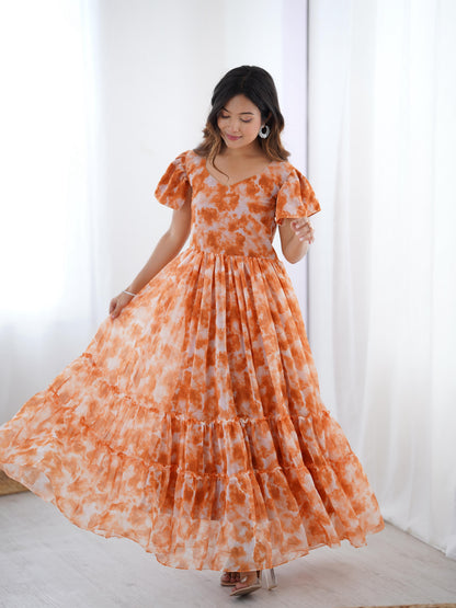 Orange Ethereal Clouds Flairy Western Kurtis