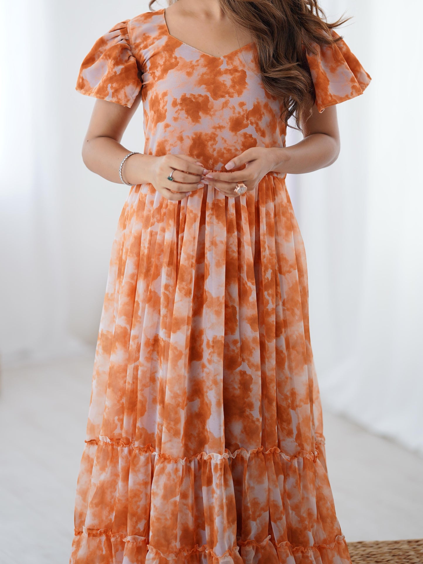Orange Ethereal Clouds Flairy Western Kurtis