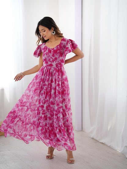 Pink Faux Georgette Western Kurti