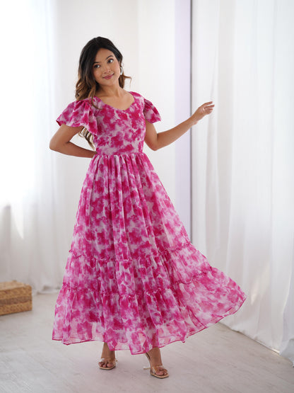 Pink Faux Georgette Western Kurti