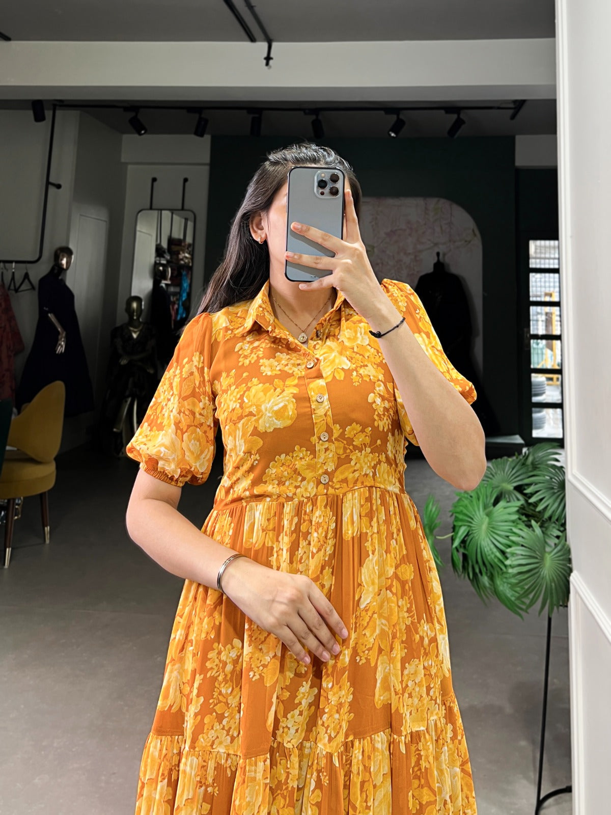 Yellow & Orange Georgette Printed Summer Frock