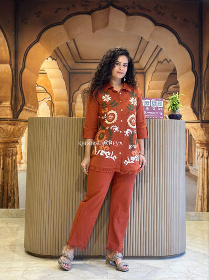 Brown Pure Cotton Flax Western Cord Set