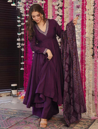 Purple Elegance Vichitra Embroidered Suit