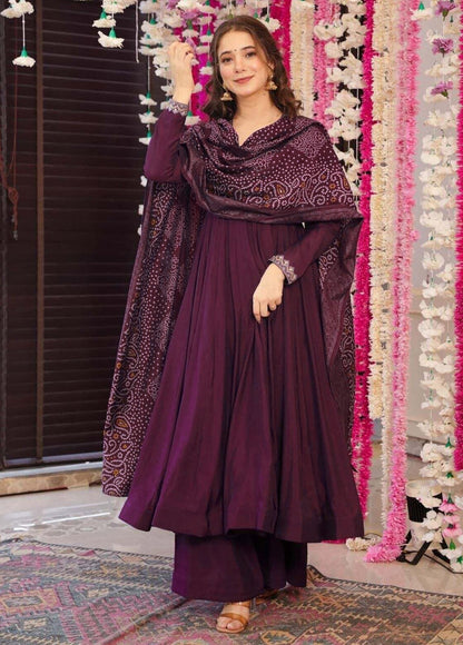 Purple Elegance Vichitra Embroidered Suit