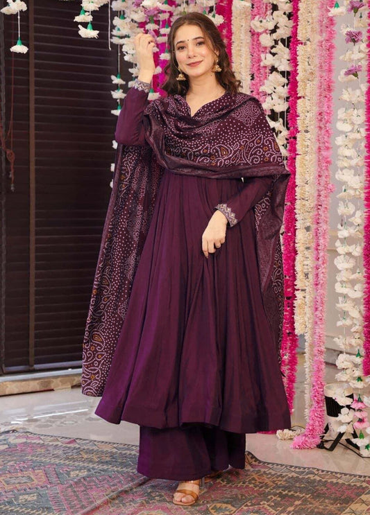 Purple Elegance Vichitra Embroidered Suit