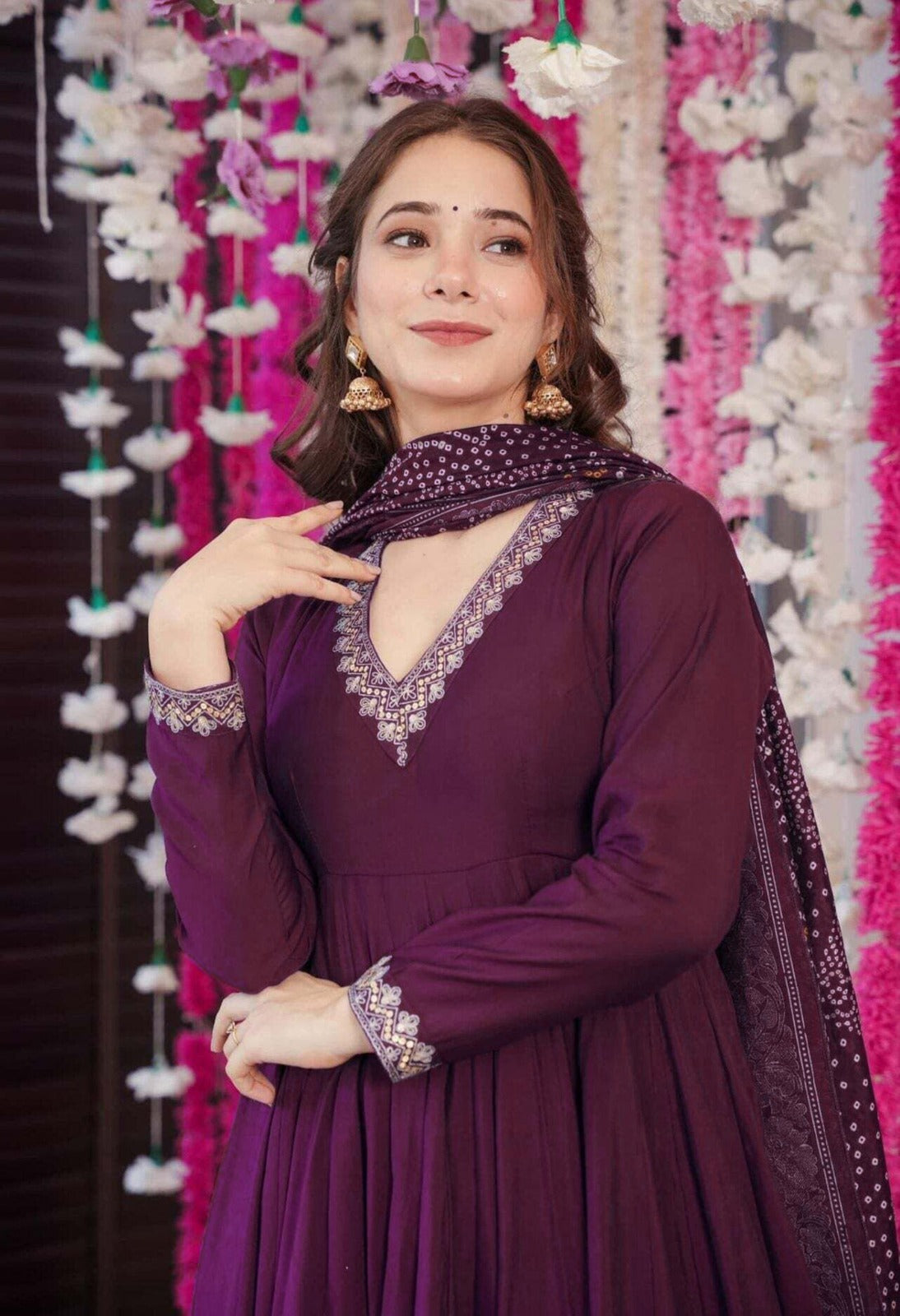 Purple Elegance Vichitra Embroidered Suit