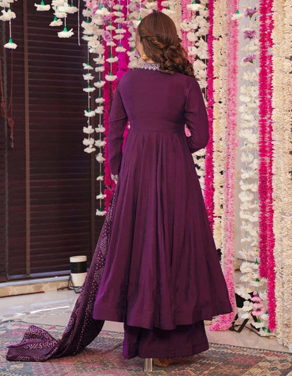 Purple Elegance Vichitra Embroidered Suit