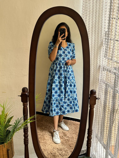 Blue Beautiful Cotton Formal Dress