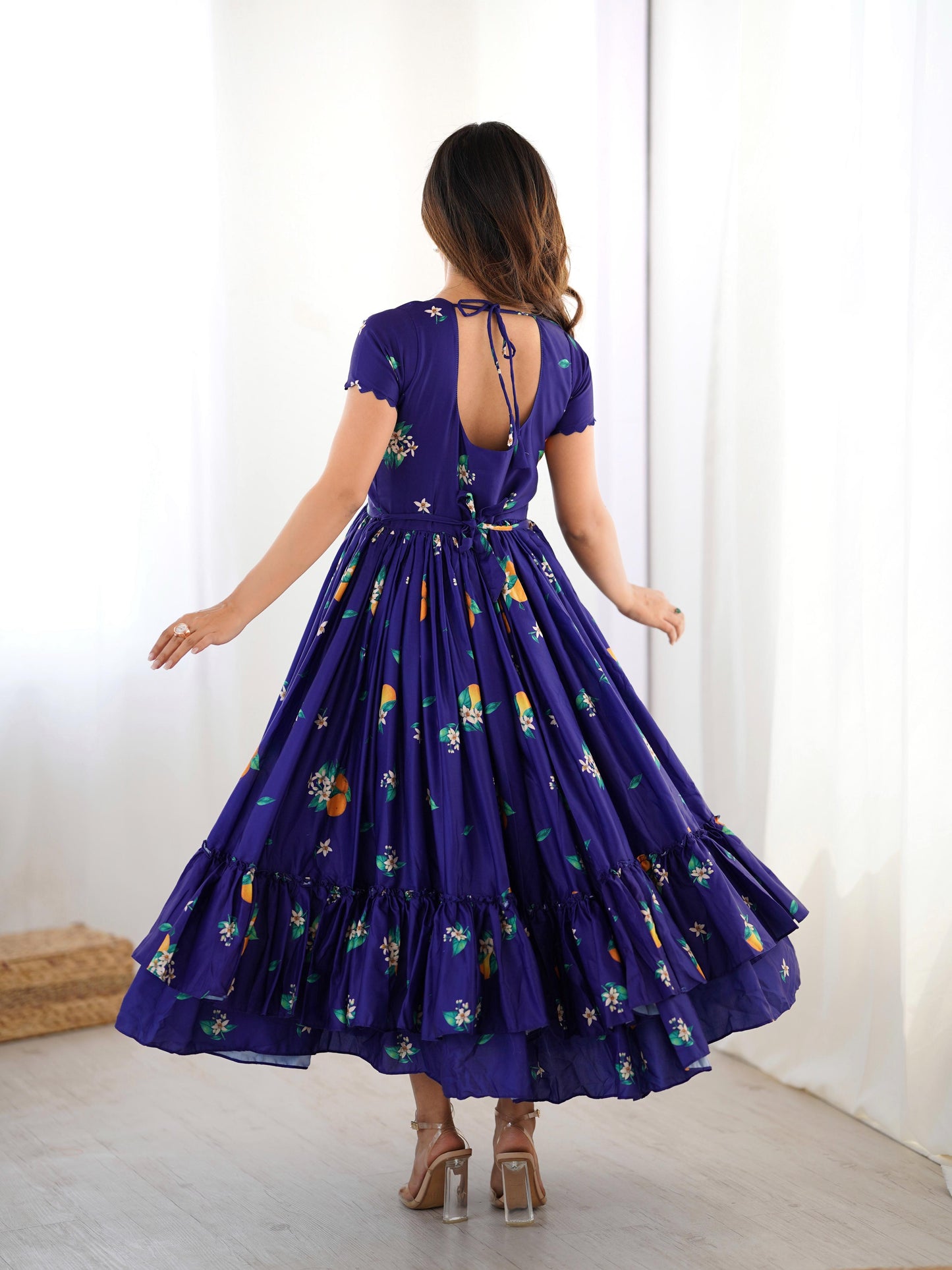 Nevy Blue Muslim Silk Stitched Westen Gown