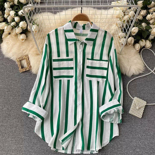 Green & White Striped Button-Down Shirt