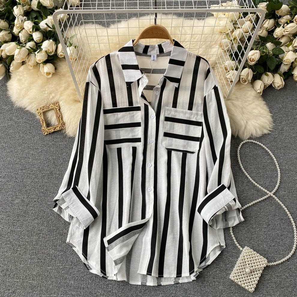 Black Elegant Striped Full Sleeve Shirt
