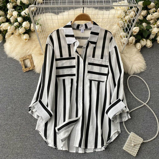 Black Elegant Striped Full Sleeve Shirt