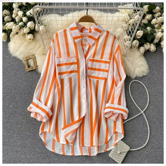 Orange & White Digital Printed Striped Shirt