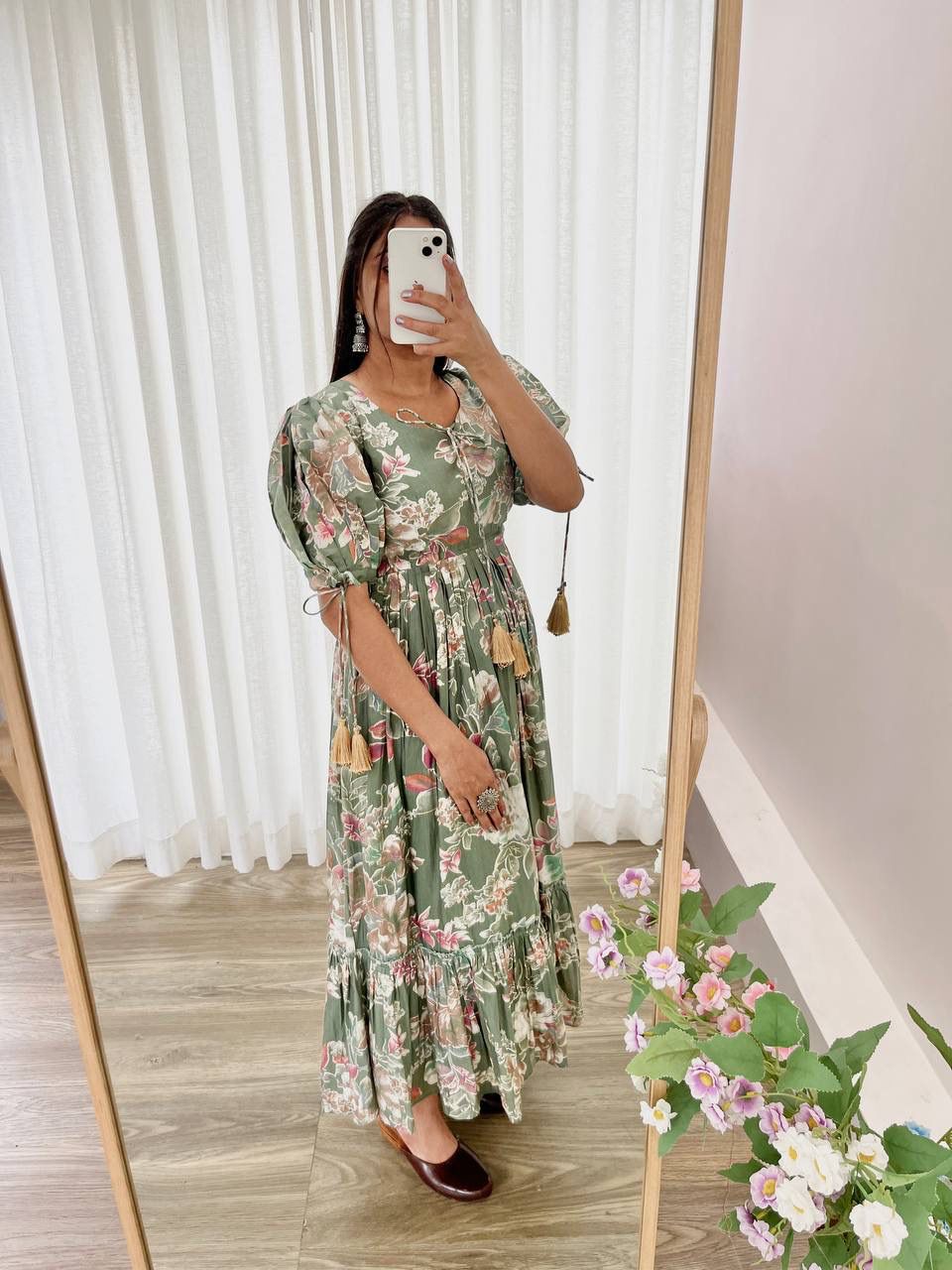 Peach Party Wear LooK Roman Silk Gown