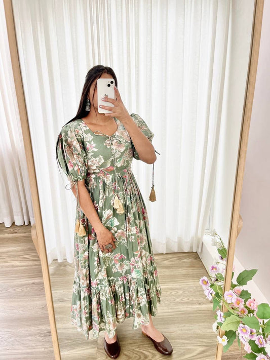 Peach Party Wear LooK Roman Silk Gown