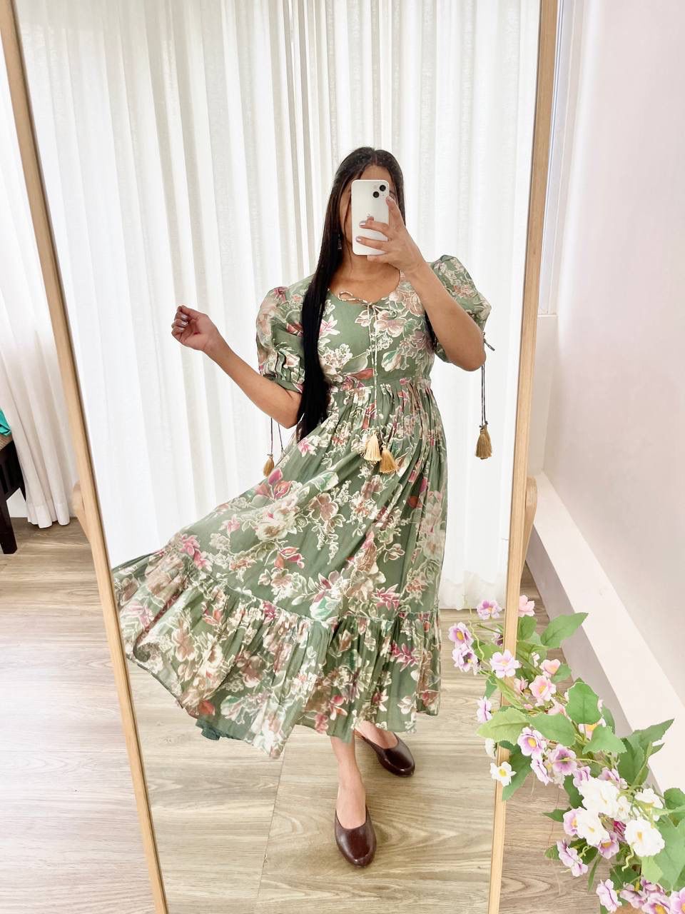 Peach Party Wear LooK Roman Silk Gown