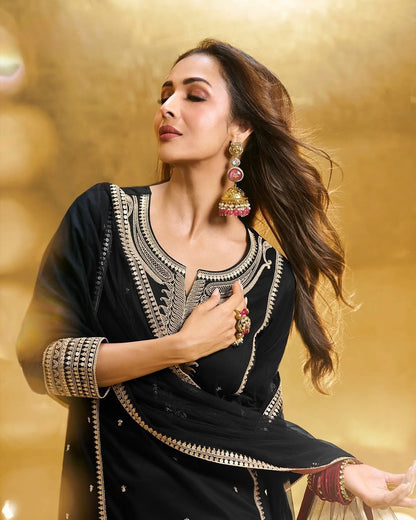 Malaika Arora Paisley Zari and Sequinned Embroidered Suit