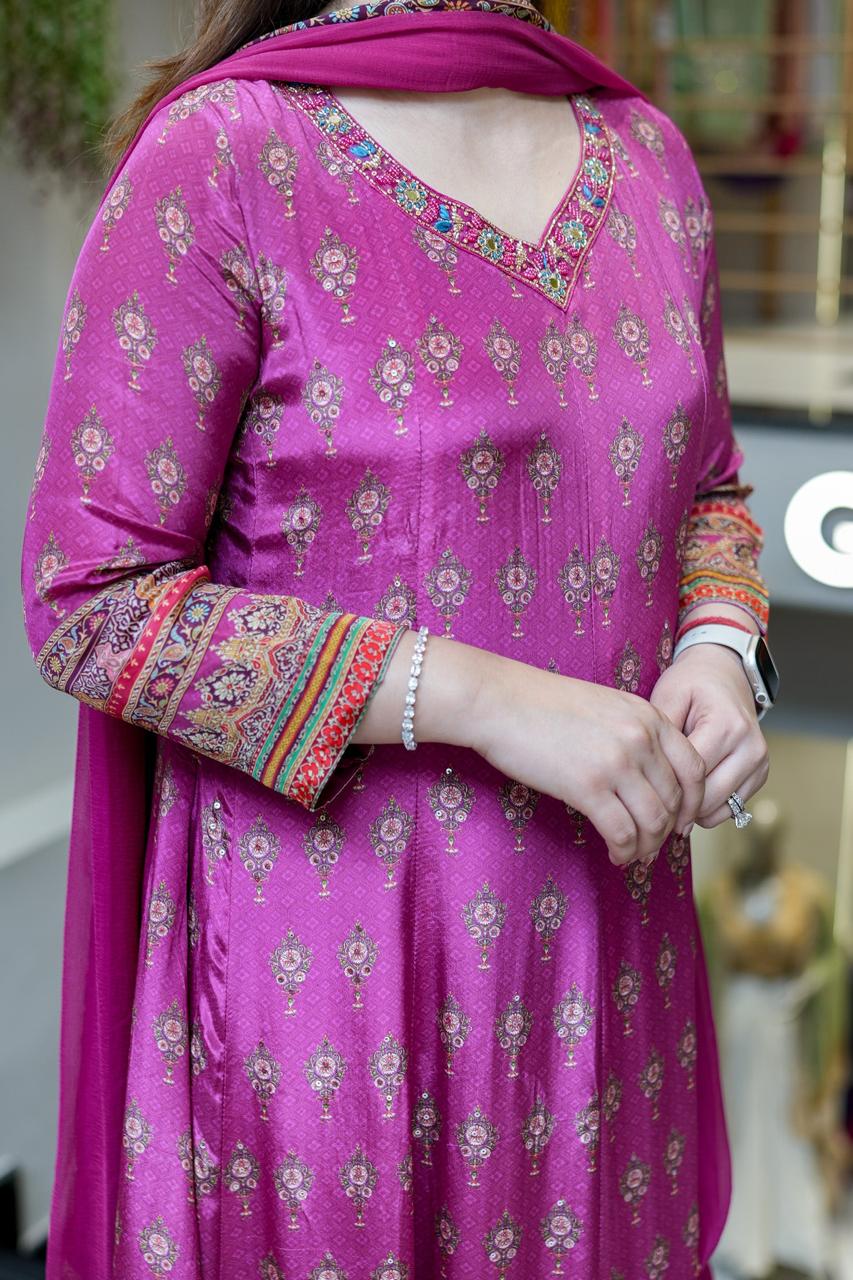 Pink Elegant Digital Print Anarkali Kurta