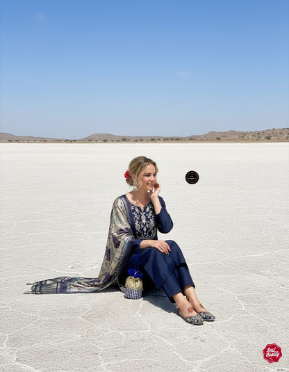 Nevy Blue Embroidered Straight Kurta with Pants