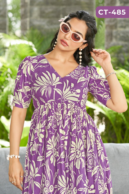 Purple Soft Rayon Printed Gown