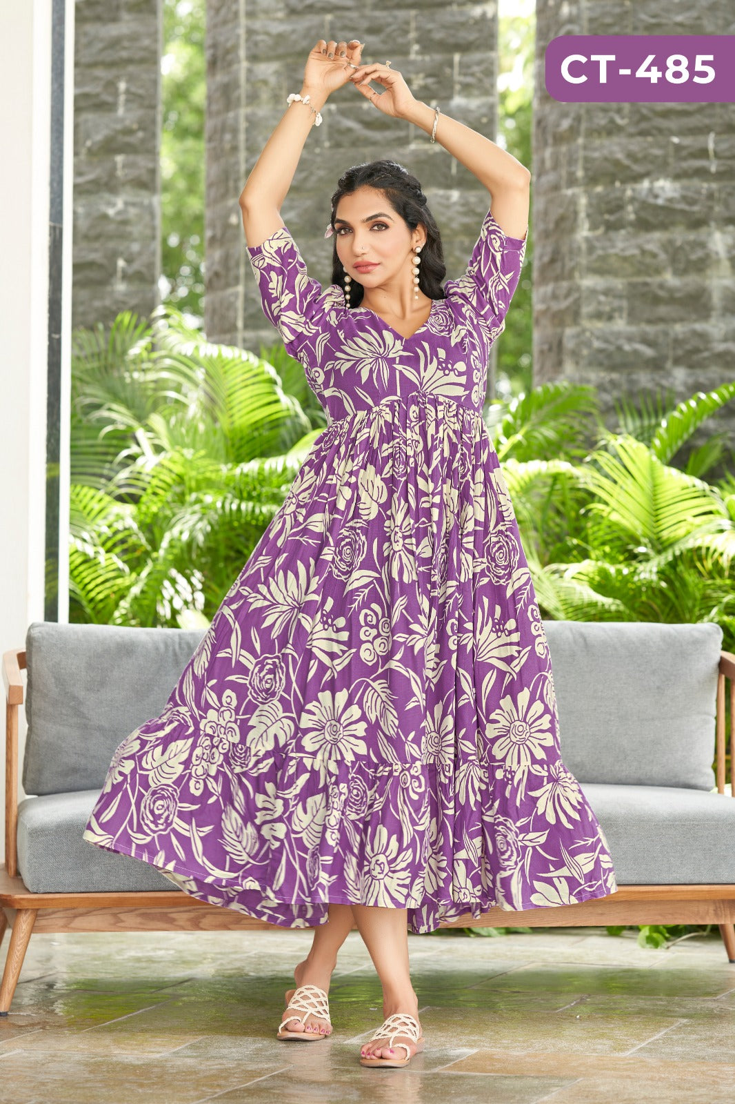 Purple Soft Rayon Printed Gown