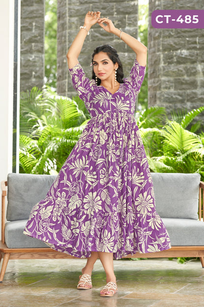 Purple Soft Rayon Printed Gown