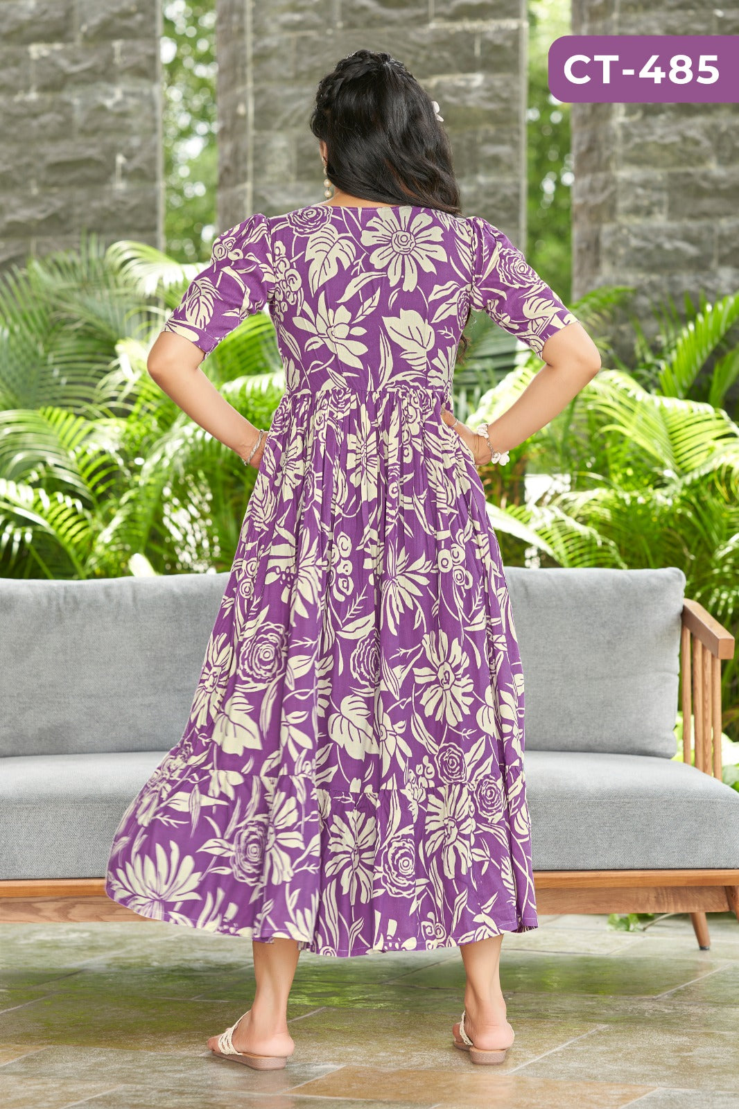 Purple Soft Rayon Printed Gown