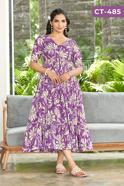 Purple Soft Rayon Printed Gown