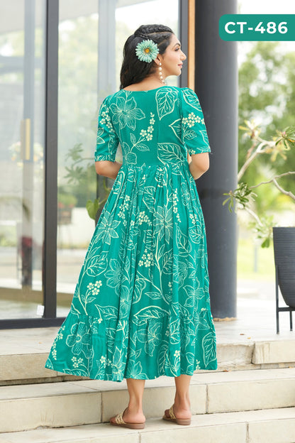 Blue Floral Print  Party Wear Gown