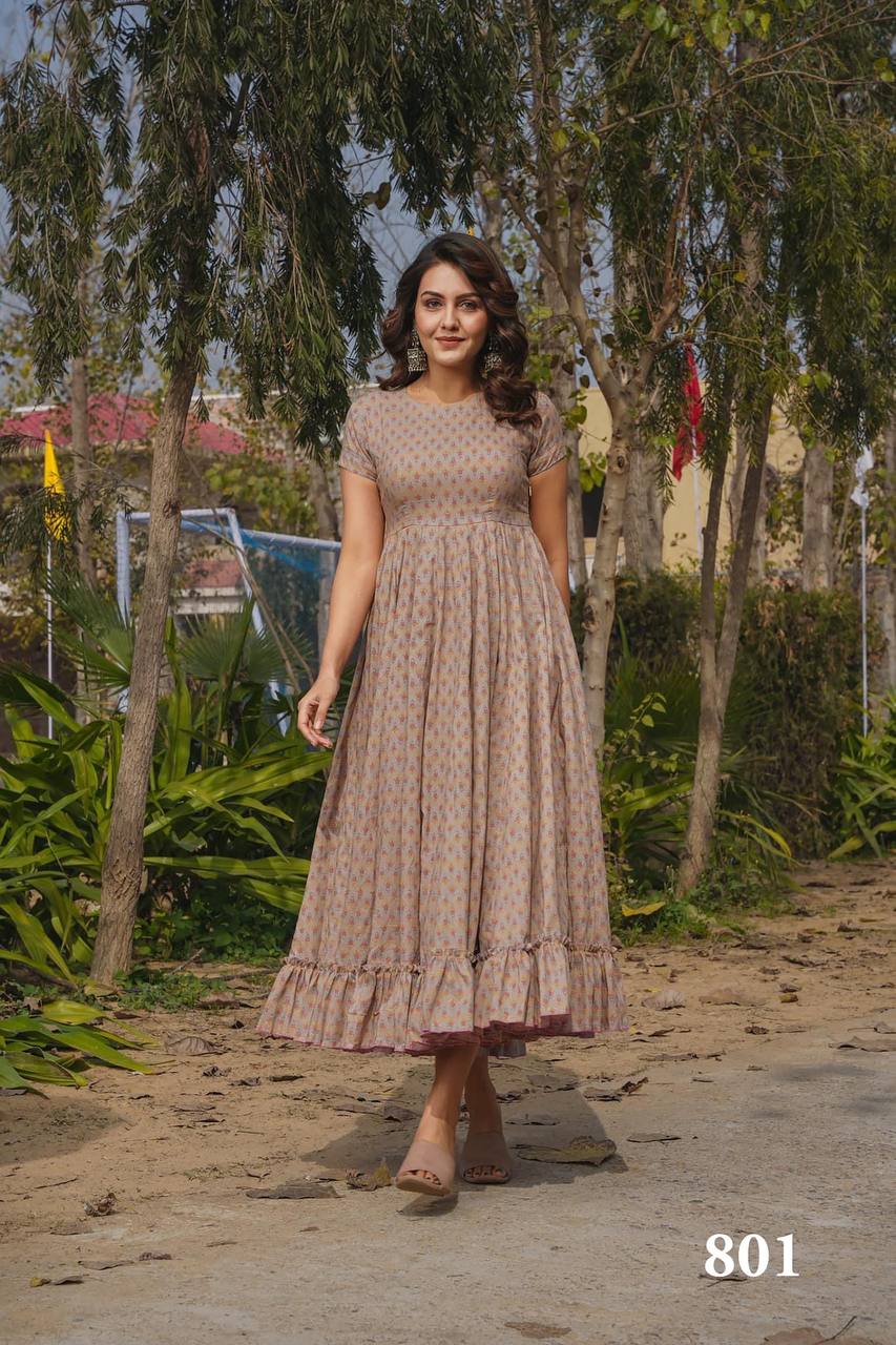 Brown Heavy Rayon Digital Print Midi Dress