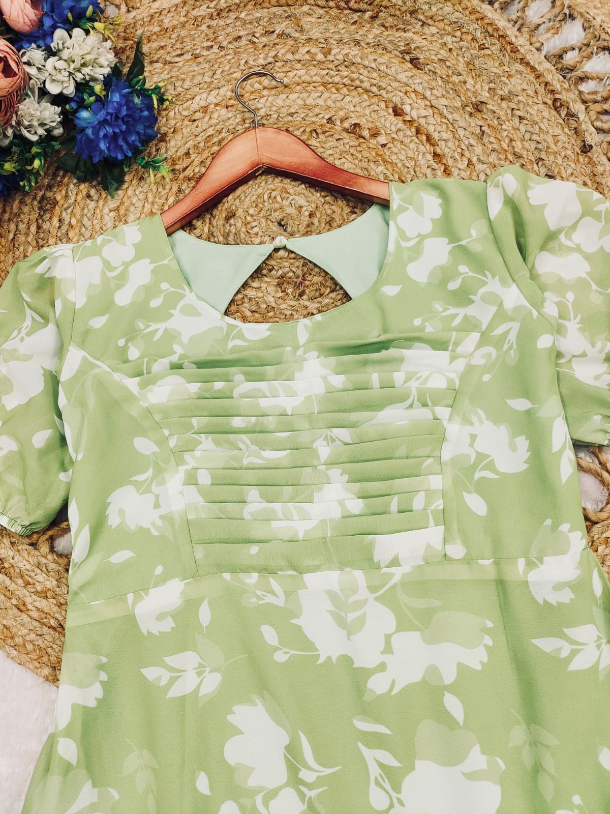 Green Fax Georgette Stunning Look Dress