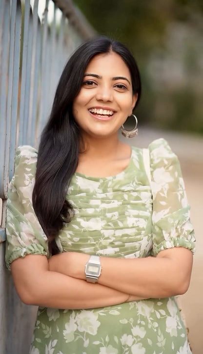 Green Fax Georgette Stunning Look Dress