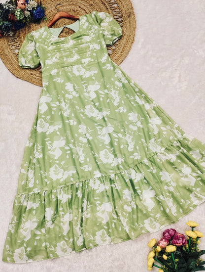 Green Fax Georgette Stunning Look Dress