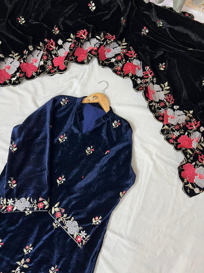 Nevy Blue Heavy Velvet Kurta Top & Pant