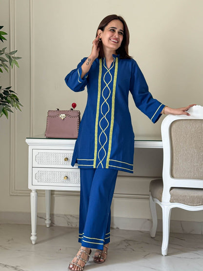 Royal Blue Traditional African Embroidered Cord Set