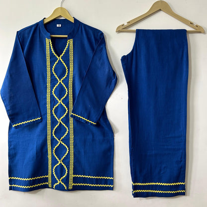 Royal Blue Traditional African Embroidered Cord Set