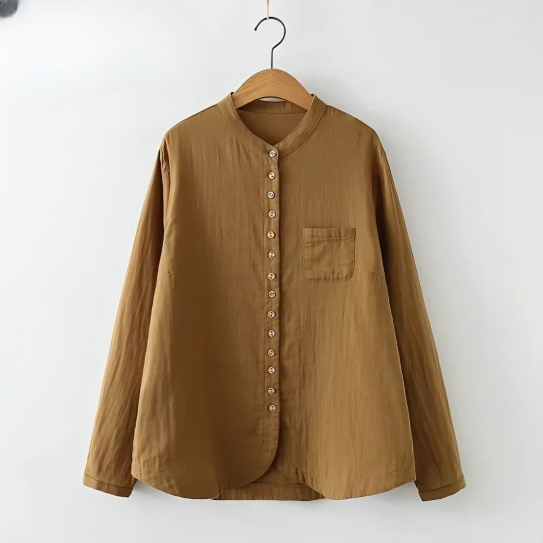 Brown Rustic Everyday Wear Collarless Shirt