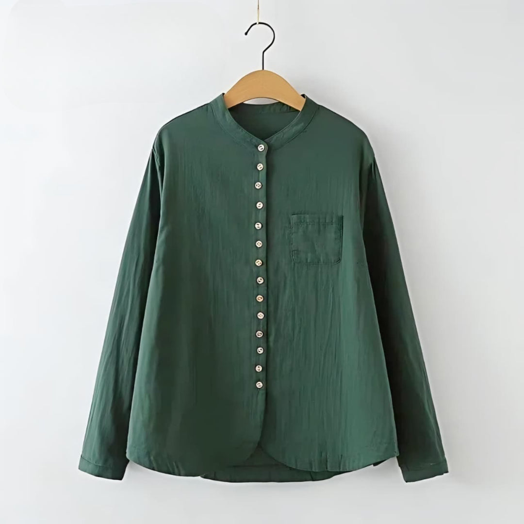 Green Classic Button-Front Solid Shirt