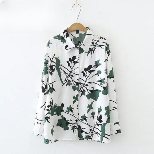 Green Leafy Sketch Collared Shirt