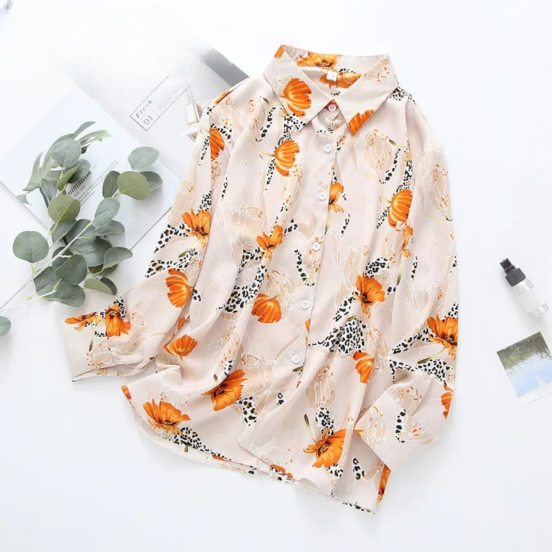 Beige Shirt for Women with Bright Orange Shirt