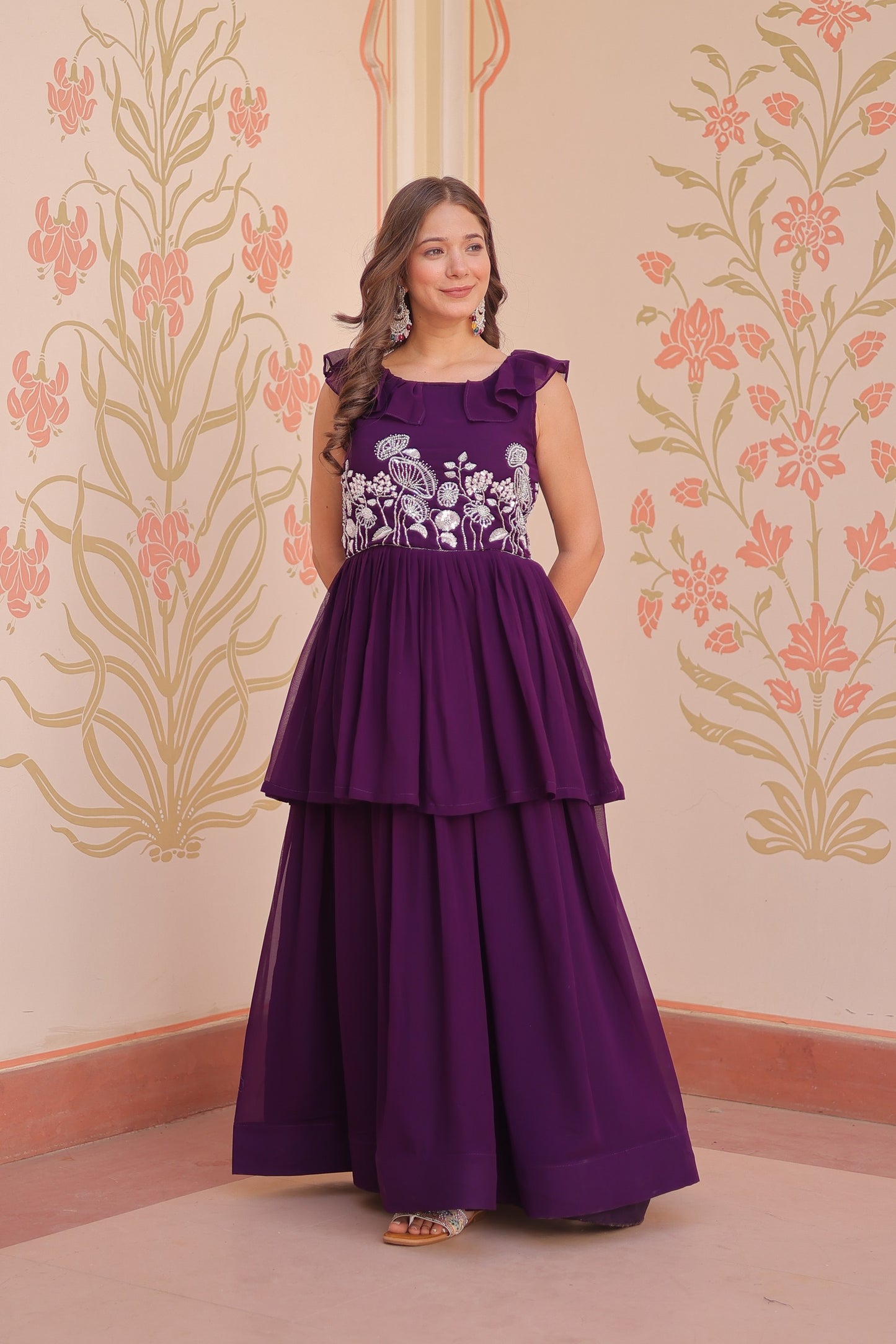 Dark Purple Premium Designer Embroidered Gown