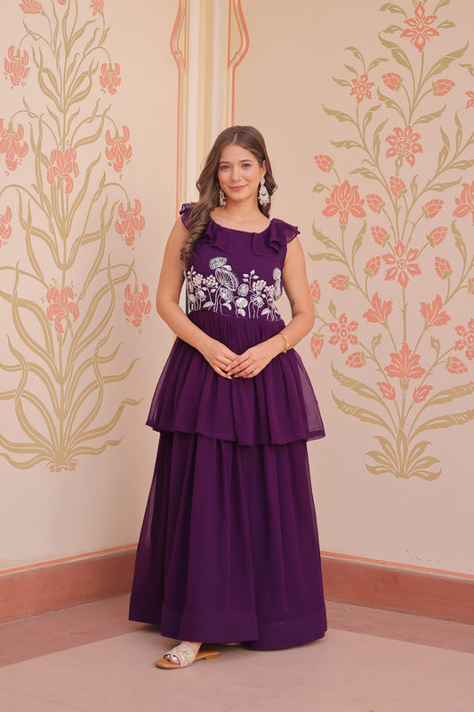 Dark Purple Premium Designer Embroidered Gown