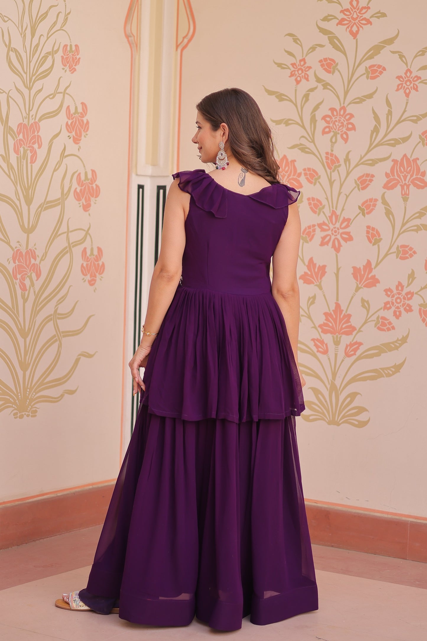 Dark Purple Premium Designer Embroidered Gown
