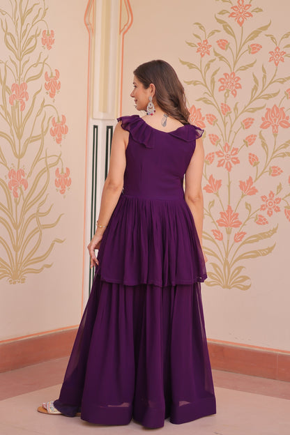 Dark Purple Premium Designer Embroidered Gown