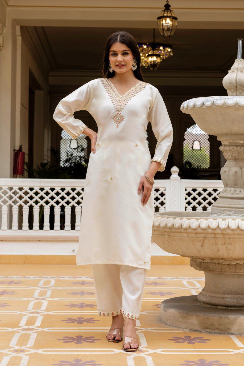 Cream Premium Ivory Straight Kurta Pants