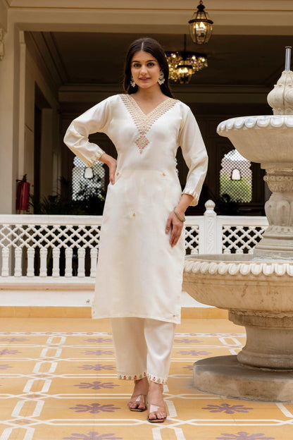 Cream Premium Ivory Straight Kurta Pants