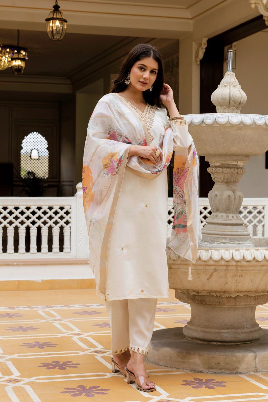 Cream Premium Ivory Straight Kurta Pants