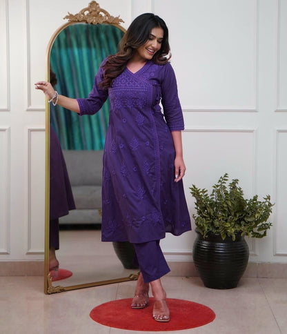 Royal Purple Embroidered Straight Kurti
