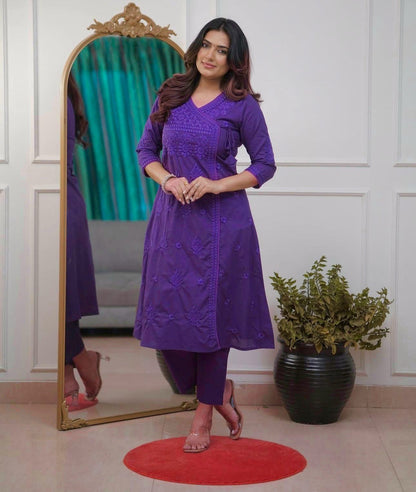 Royal Purple Embroidered Straight Kurti